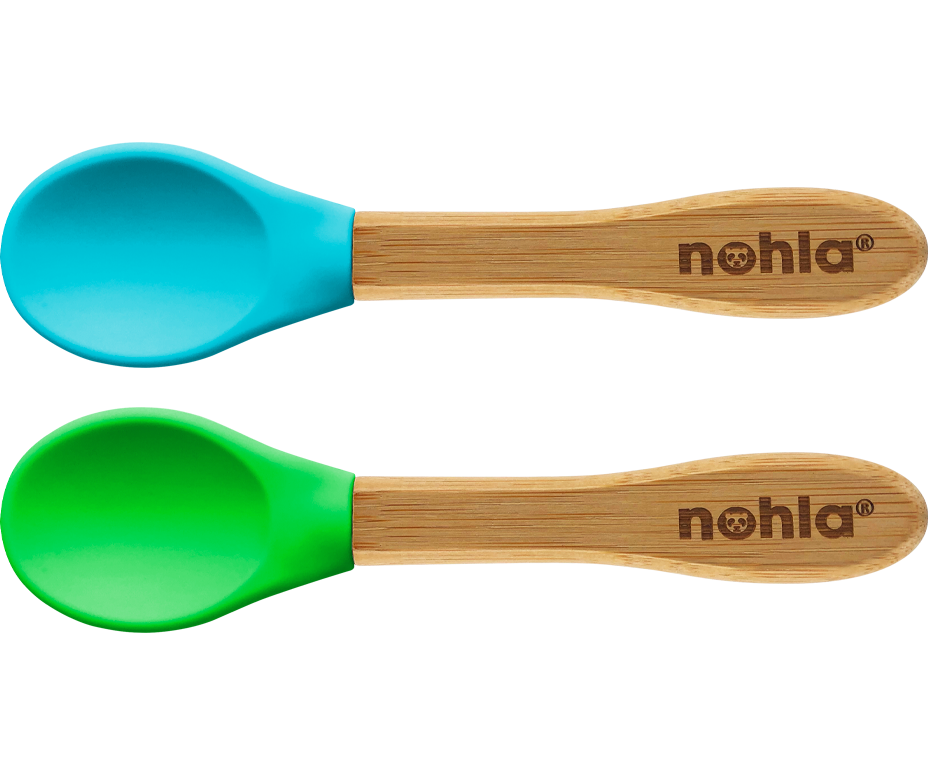 nohla-co-uk Bamboo Baby Spoons with Soft Silicone Tips 2-Pack - Blue & Green product image