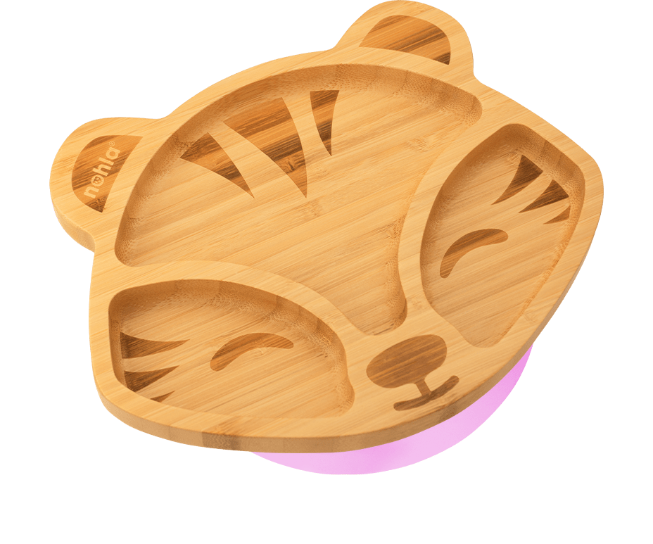 Bamboo Suction Plates For Toddlers - Divided Dinosaur Design With Strong Suction