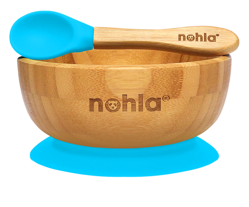 Bamboo Baby Suction Bowl and Spoon - Blue