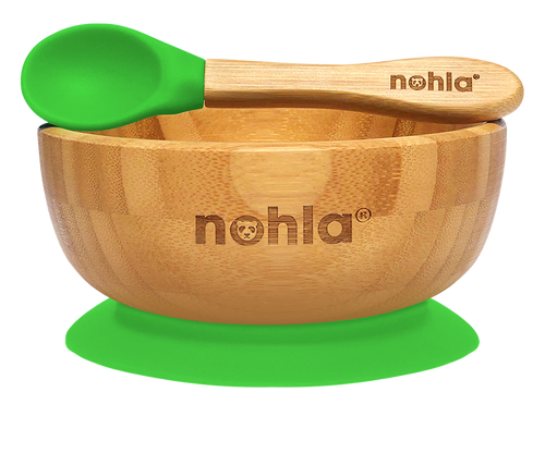 Bamboo Baby Suction Bowl and Spoon - Green