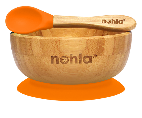 Bamboo Baby Suction Bowl and Spoon - Orange