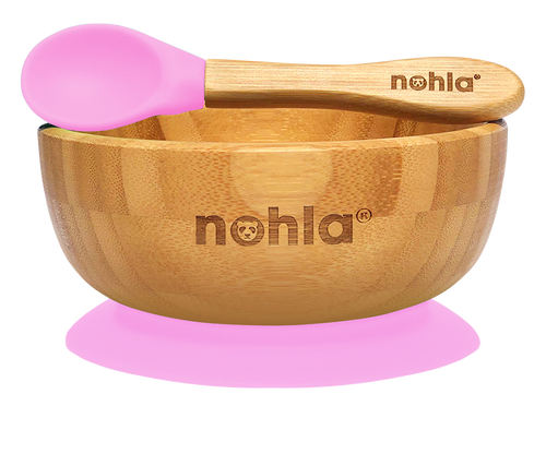Bamboo Baby Suction Bowl and Spoon - Pink