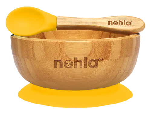 Bamboo Baby Suction Bowl and Spoon - Yellow