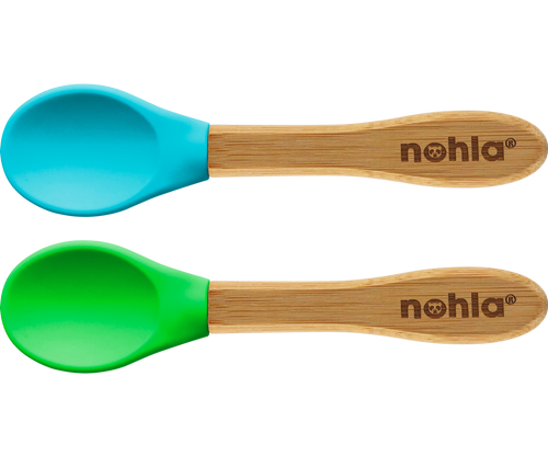 Bamboo Baby Spoons with Soft Silicone Tips 2-Pack - Blue & Green