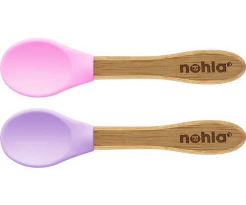 Nohla Bamboo Baby Spoons with Soft Silicone Tips 2-Pack - Pink & Lilac