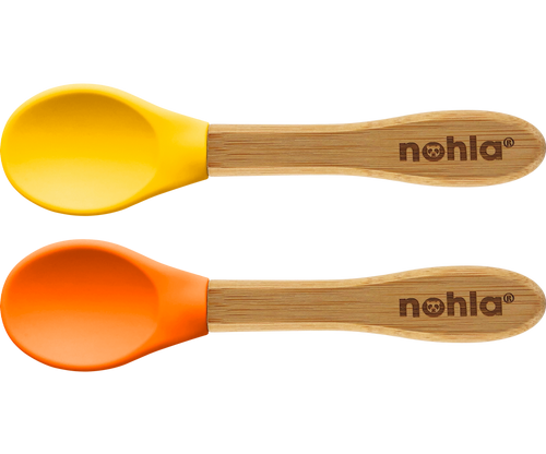 Nohla Bamboo Baby Spoons with Soft Silicone Tips 2-Pack - Yellow & Orange