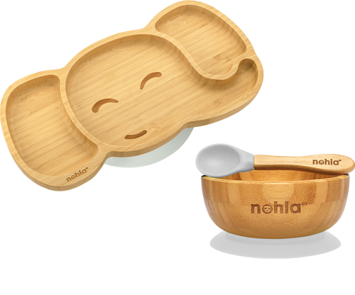 Ezra the Elephant Bamboo Suction Plate, Bowl and Spoon Gift Set