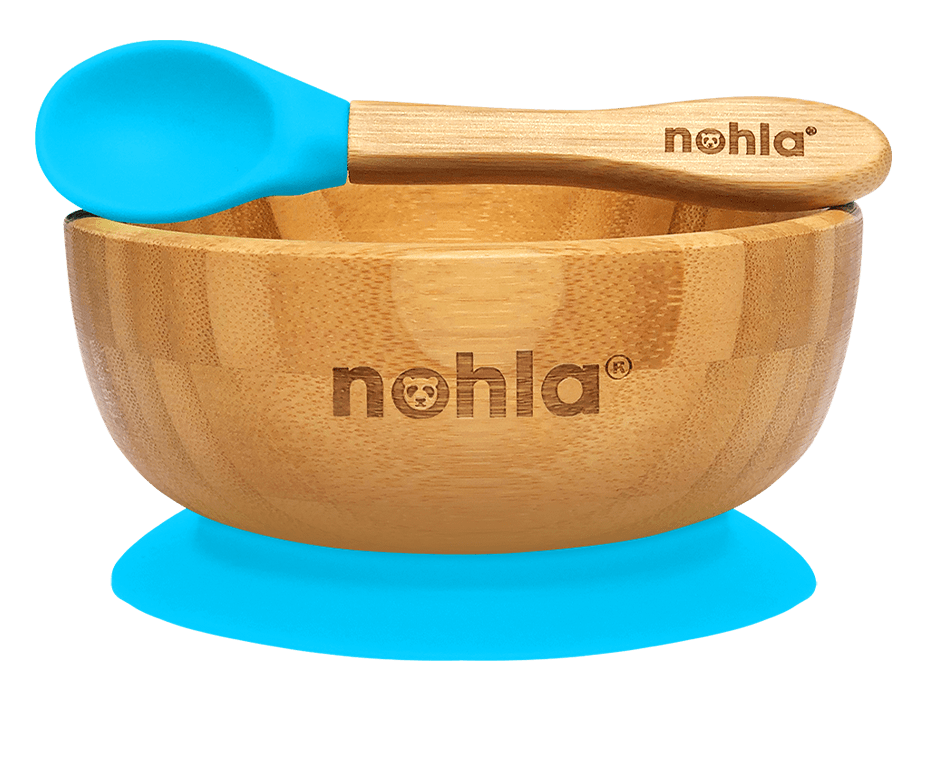 nohla-co-uk Bamboo Baby Suction Bowl and Spoon blue colur product image