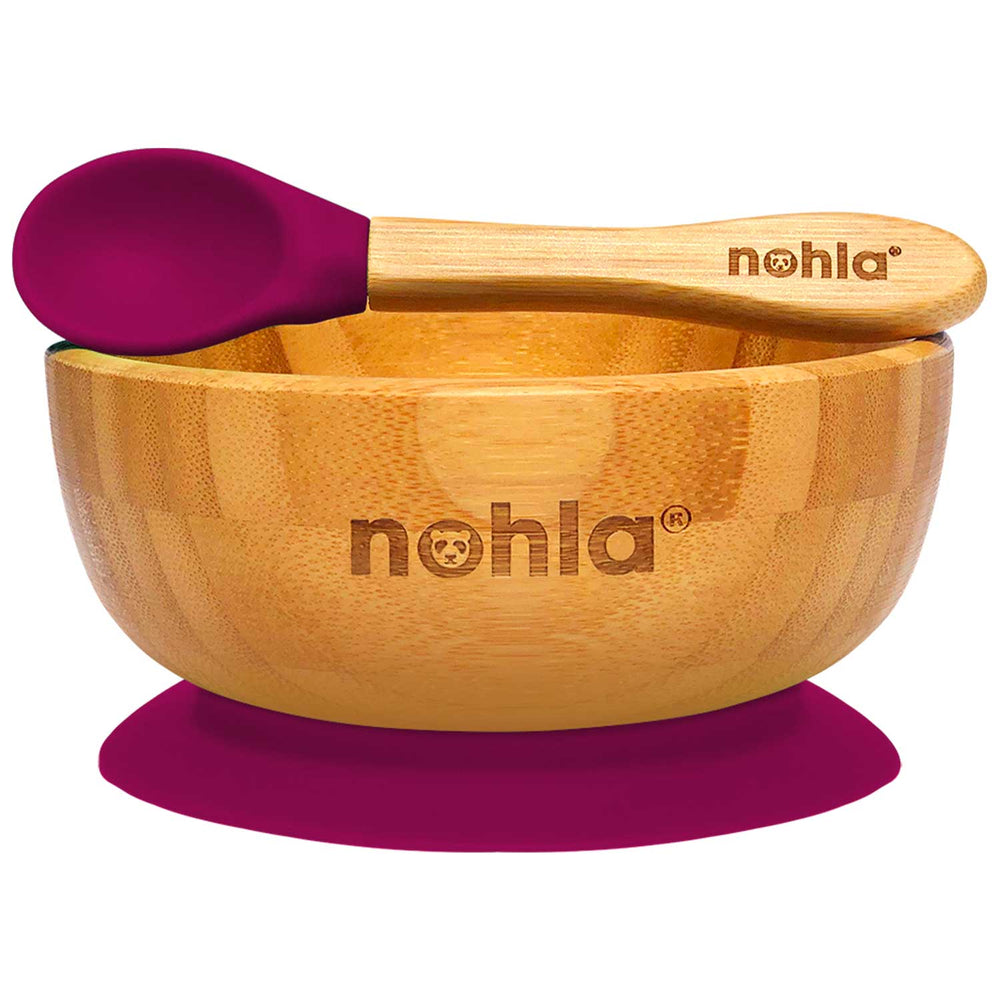 nohla-co-uk Bamboo Baby Suction Bowl and Spoon - Cherry product image