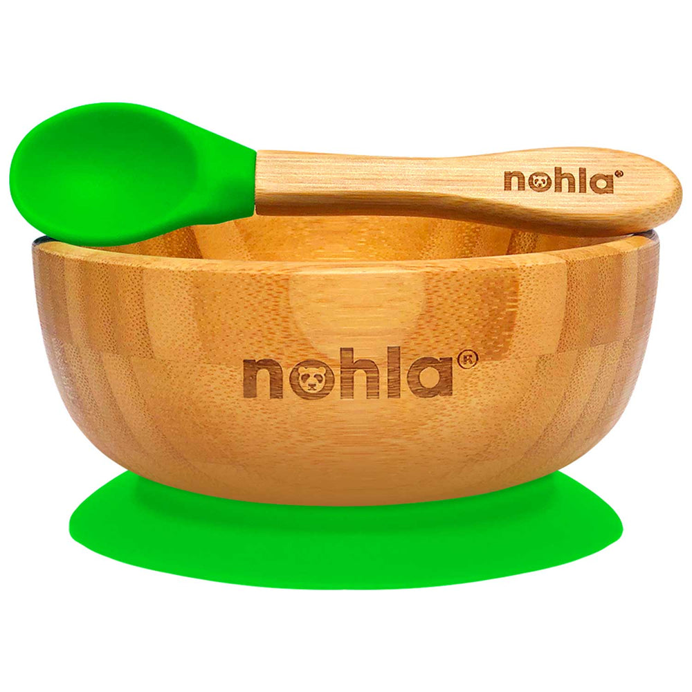 Bamboo Baby Suction Bowl and Spoon - Green