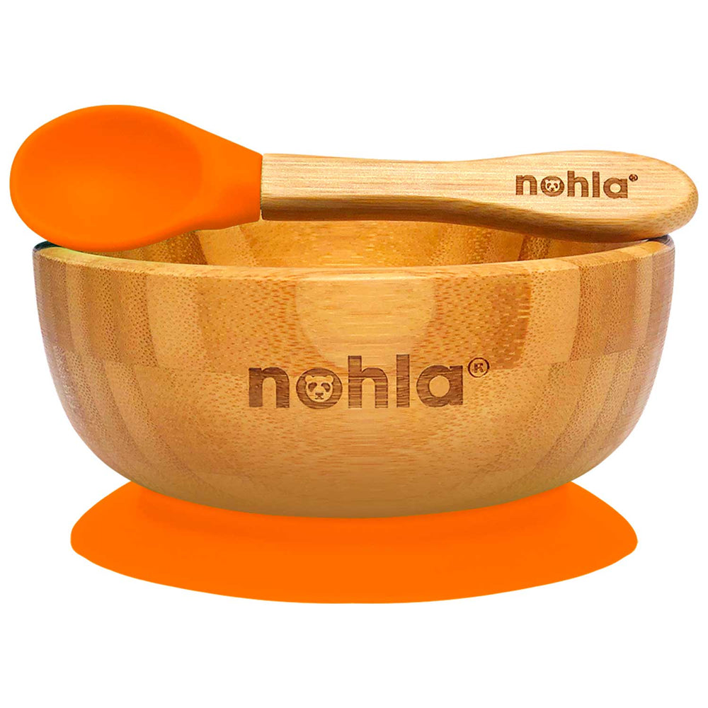 Bamboo Baby Suction Bowl and Spoon - Orange