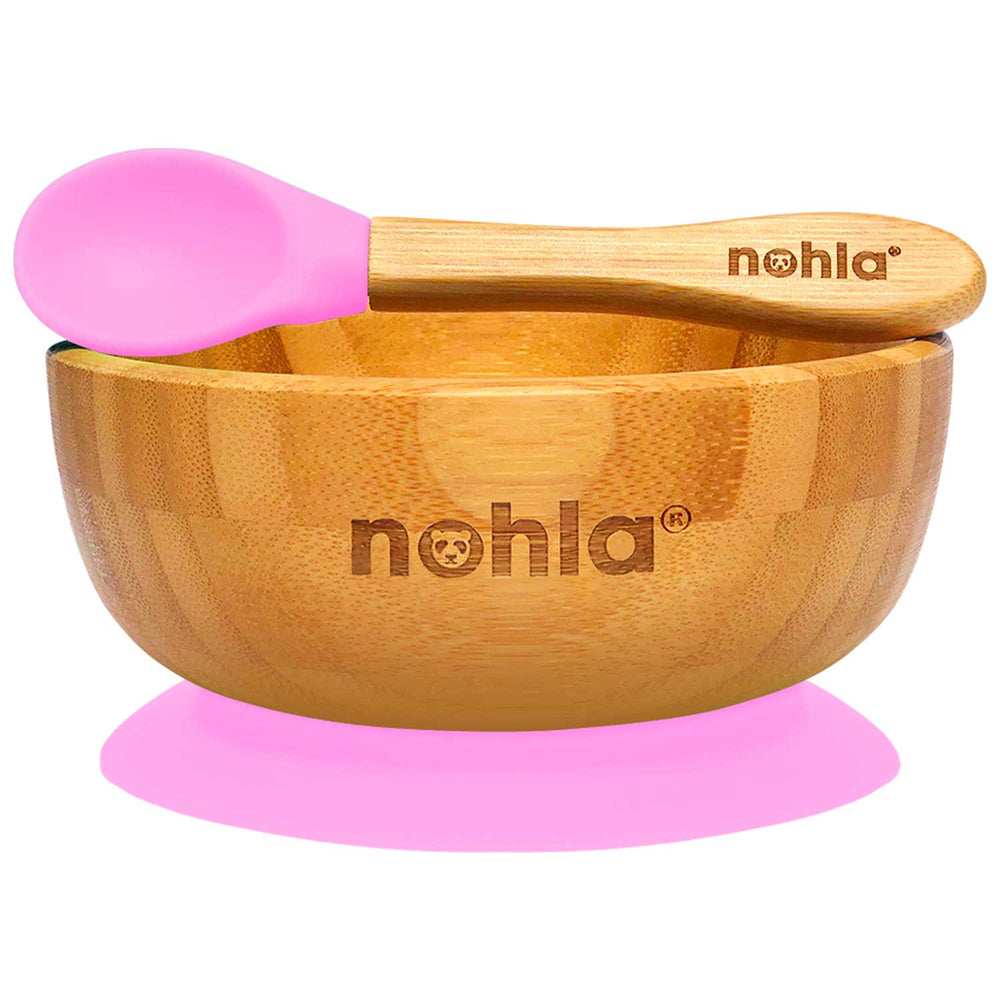 Bamboo Baby Suction Bowl and Spoon - Pink