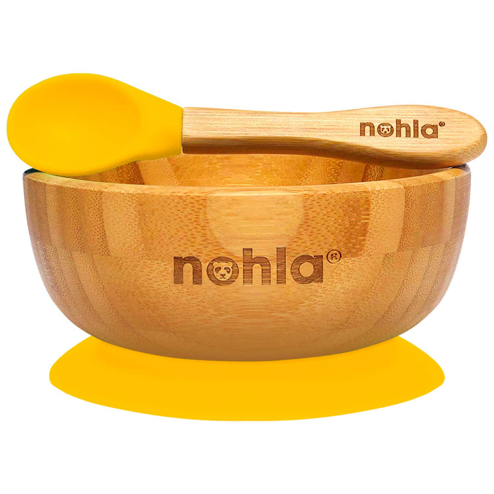 Bamboo Baby Suction Bowl and Spoon - Yellow