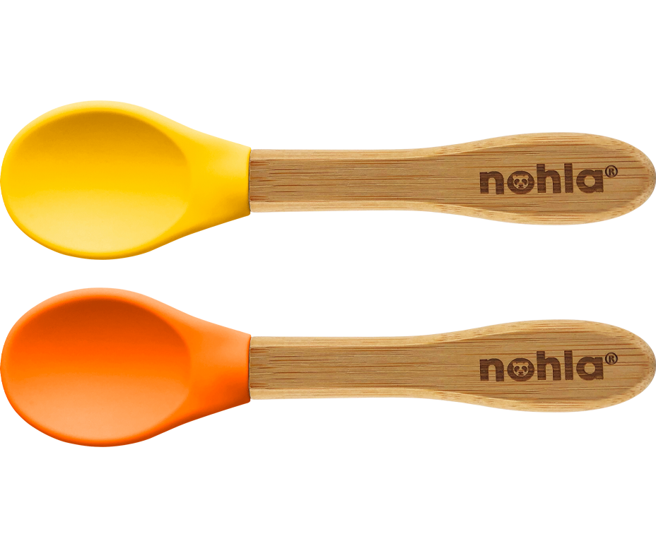 nohla-co-uk Bamboo Baby Spoons with Soft Silicone Tips 2-Pack - Yellow & Orange product image